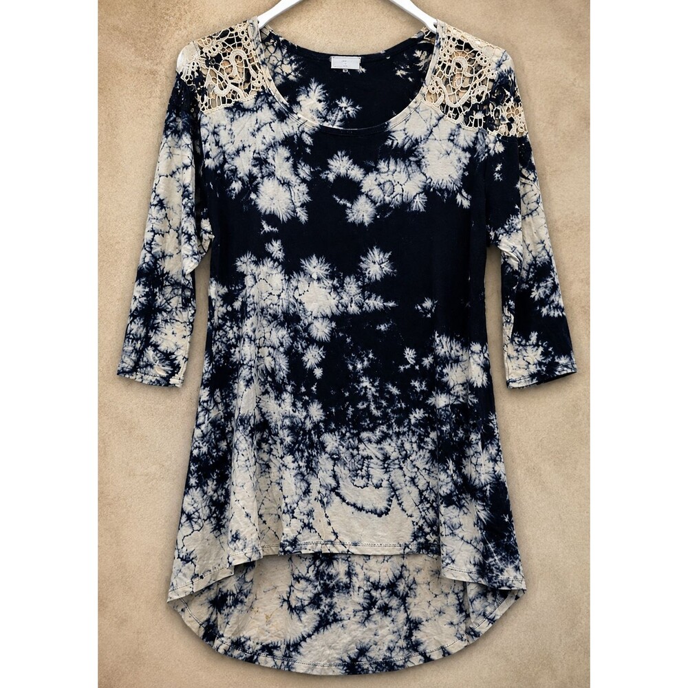 American Age Tie Dye Tunic Top Womens Crochet Lace Boho High Low Small